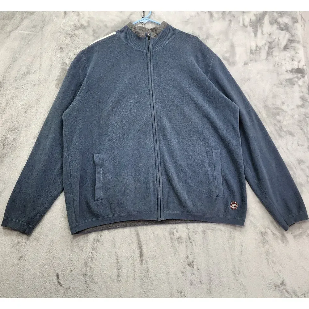 Eddie Bauer Sweater Mens XL‎ Blue Full Zip Cotton Knit Striped Jacket Preppy